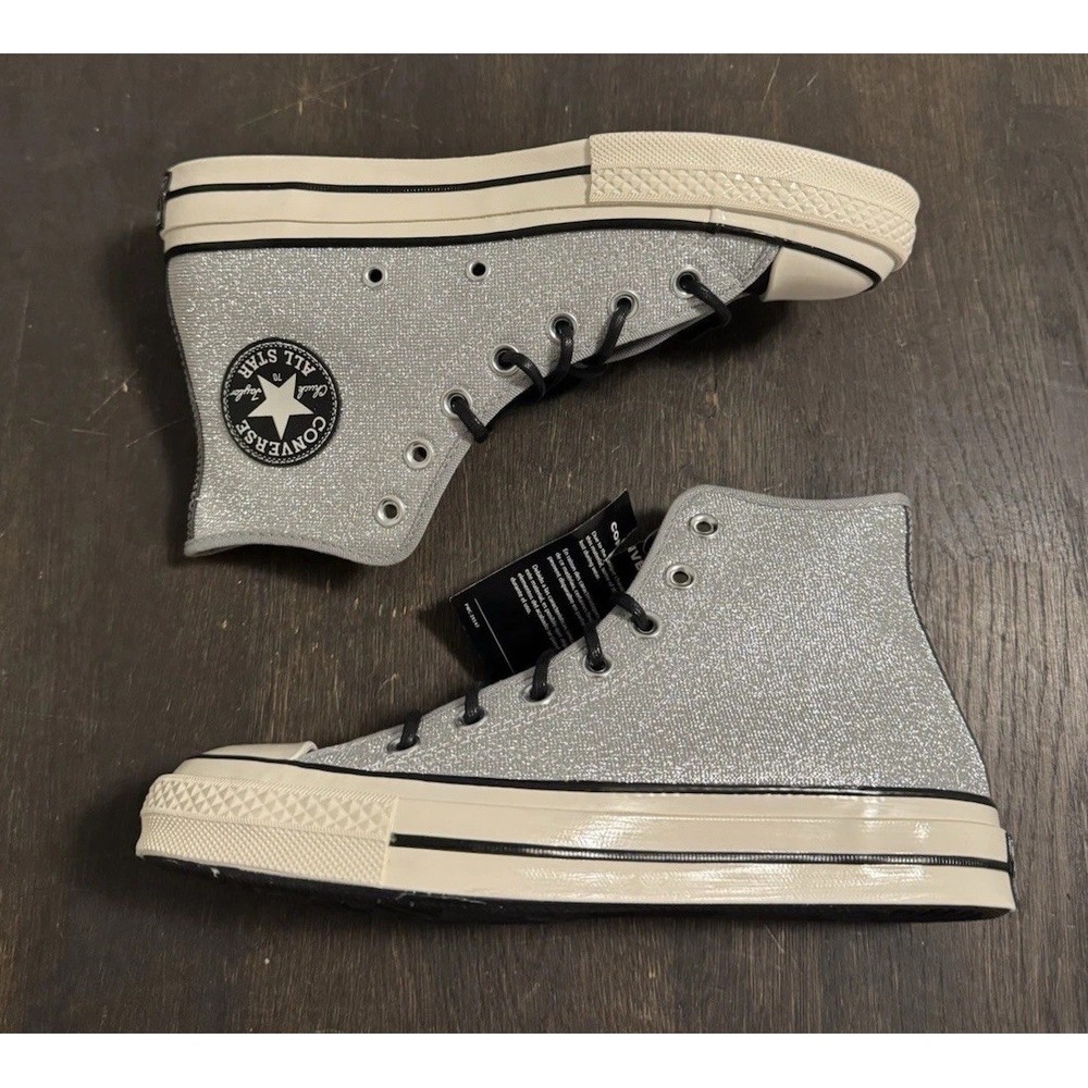 Converse US 8 70 High Icy Shine Silver‎ Metalic High Top Sneakers